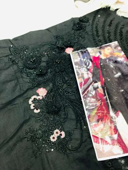 BAREEZE BLACK 3D CHICKEN KARI LAWN - SR FABRICS