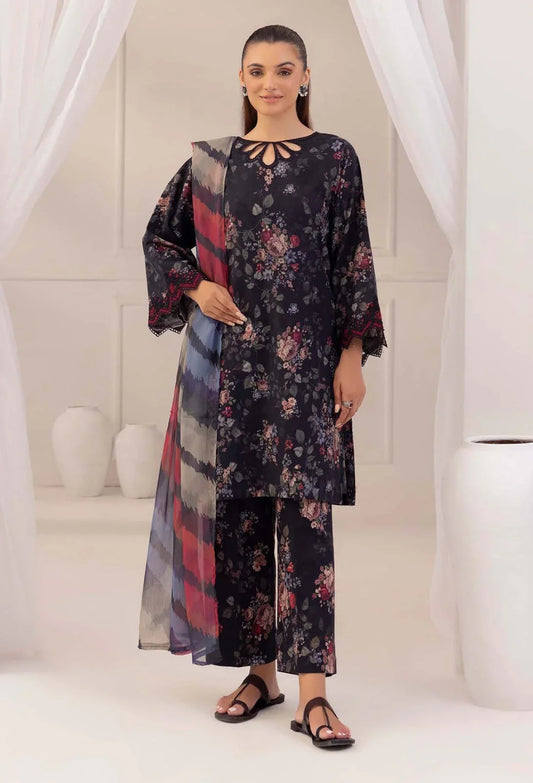 BAROQUE BLACK BOUQUET LAWN - SR FABRICS