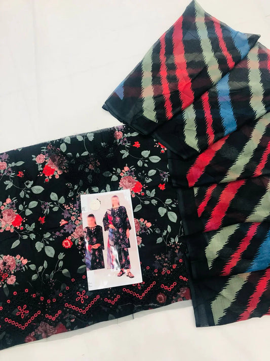 BAROQUE BLACK BOUQUET LAWN - SR FABRICS