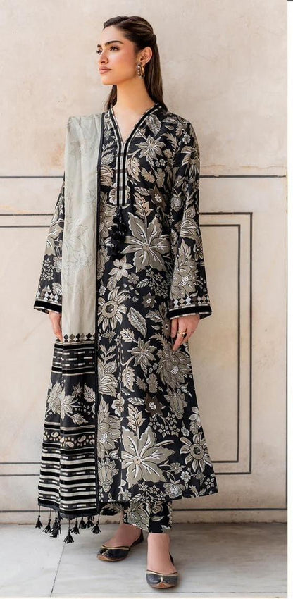 BAROQUE BLACK FLOWERS LAWN - SR FABRICS