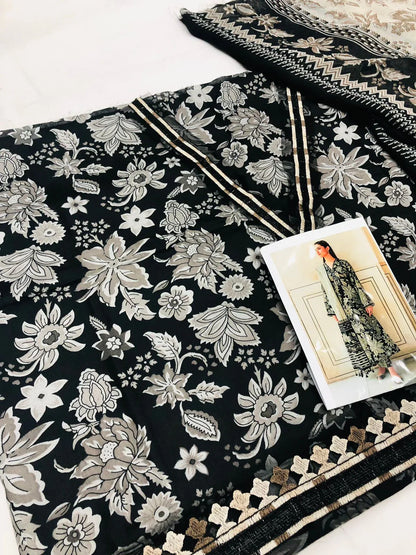 BAROQUE BLACK FLOWERS LAWN - SR FABRICS