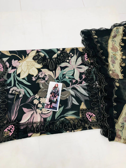 BAROQUE BLACK MULTI LAWN - SR FABRICS