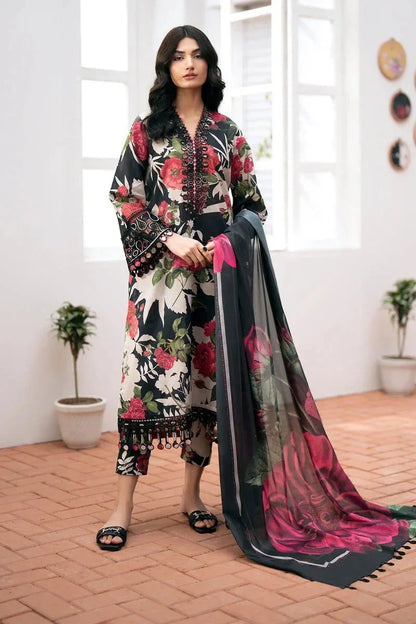 BAROQUE BLACK ROSE LAWN - SR FABRICS