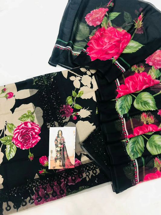 BAROQUE BLACK ROSE LAWN - SR FABRICS