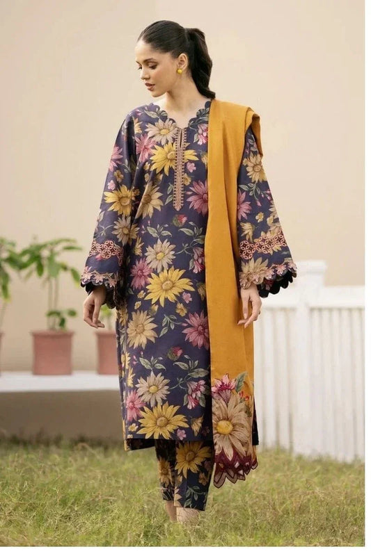 BAROQUE BLUE SUNFLOWERS LAWN - SR FABRICS