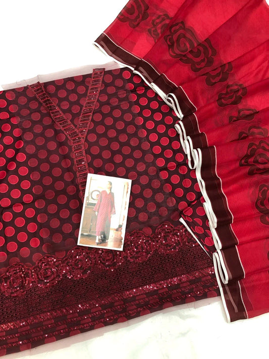 BAROQUE MAHROON PINK DIGITAL LAWN - SR FABRICS