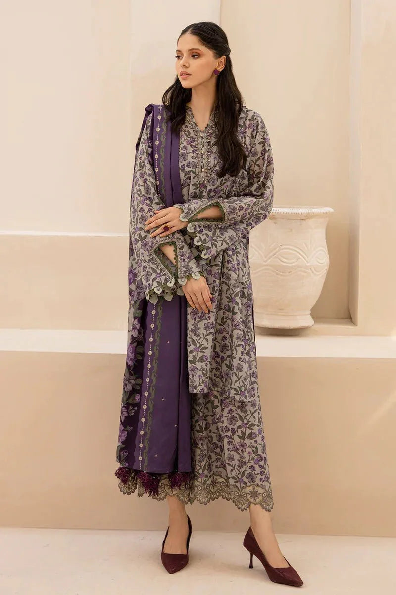 BAROQUE PURPLE CUTWORK DUPATTA DIGITAL LAWN - SR FABRICS
