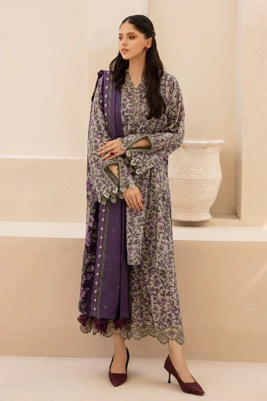 BAROQUE PURPLE CUTWORK DUPATTA DIGITAL LAWN - SR FABRICS