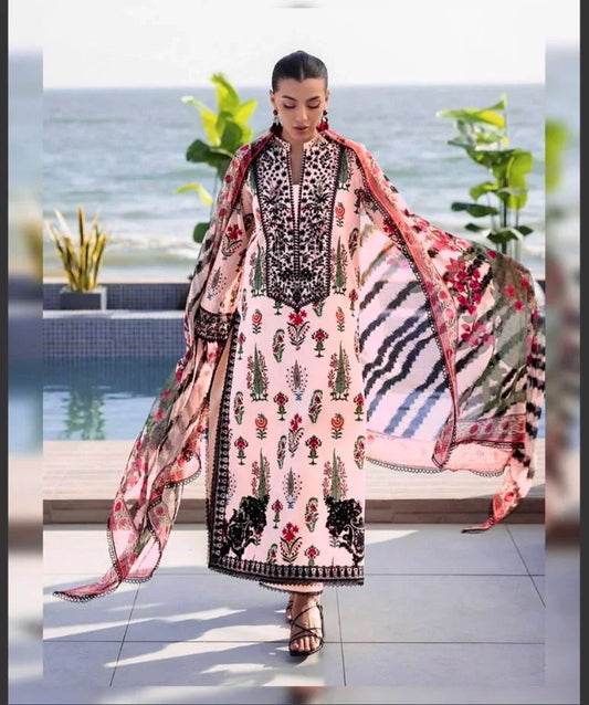 CHINA SILK BABY PINK MULTI