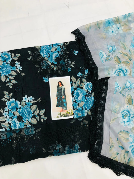 BLACK CHICKEN KARI LAWN - SR FABRICS