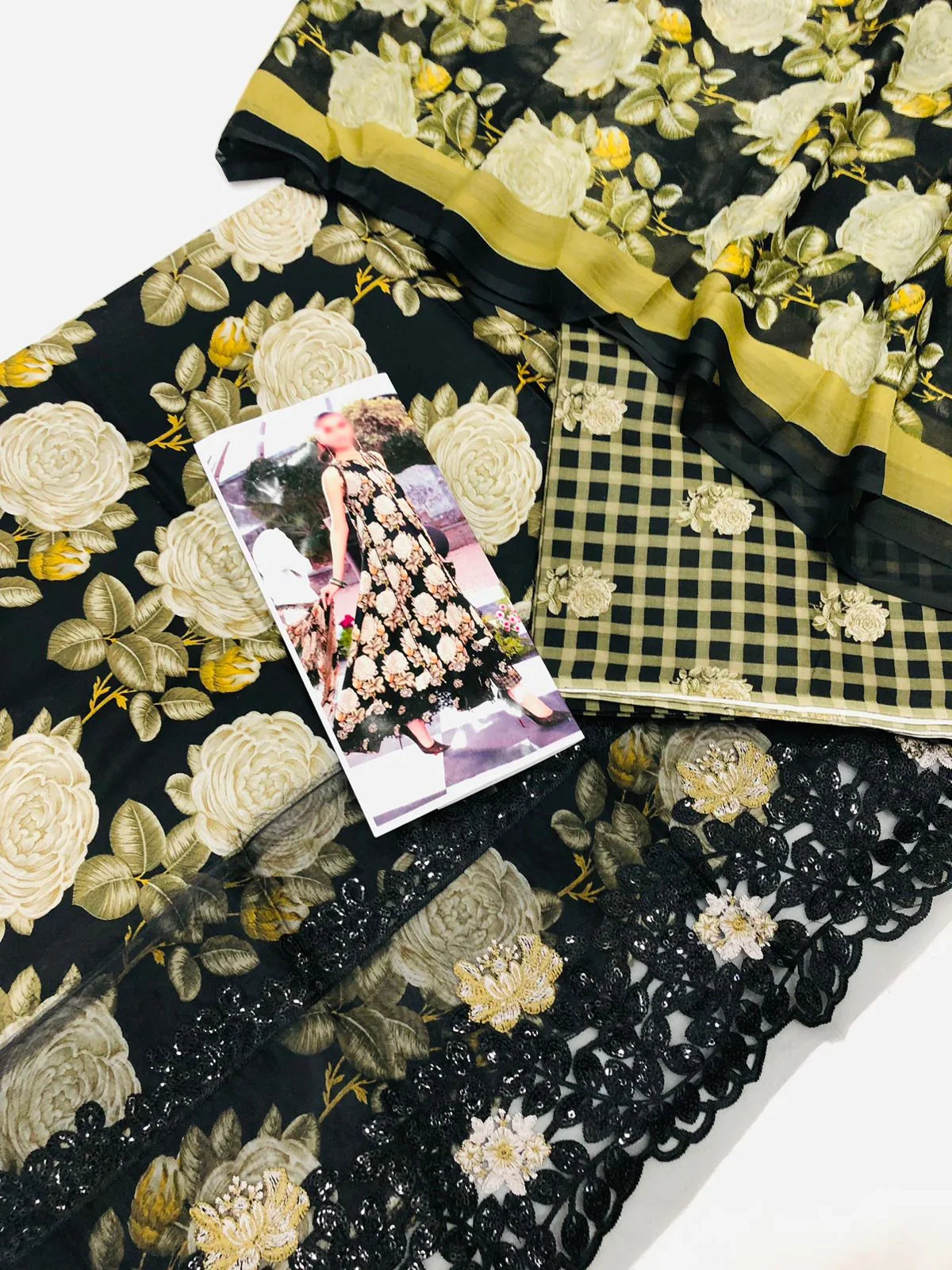 BLACK DIGITAL PRINTED LAWN - SR FABRICS