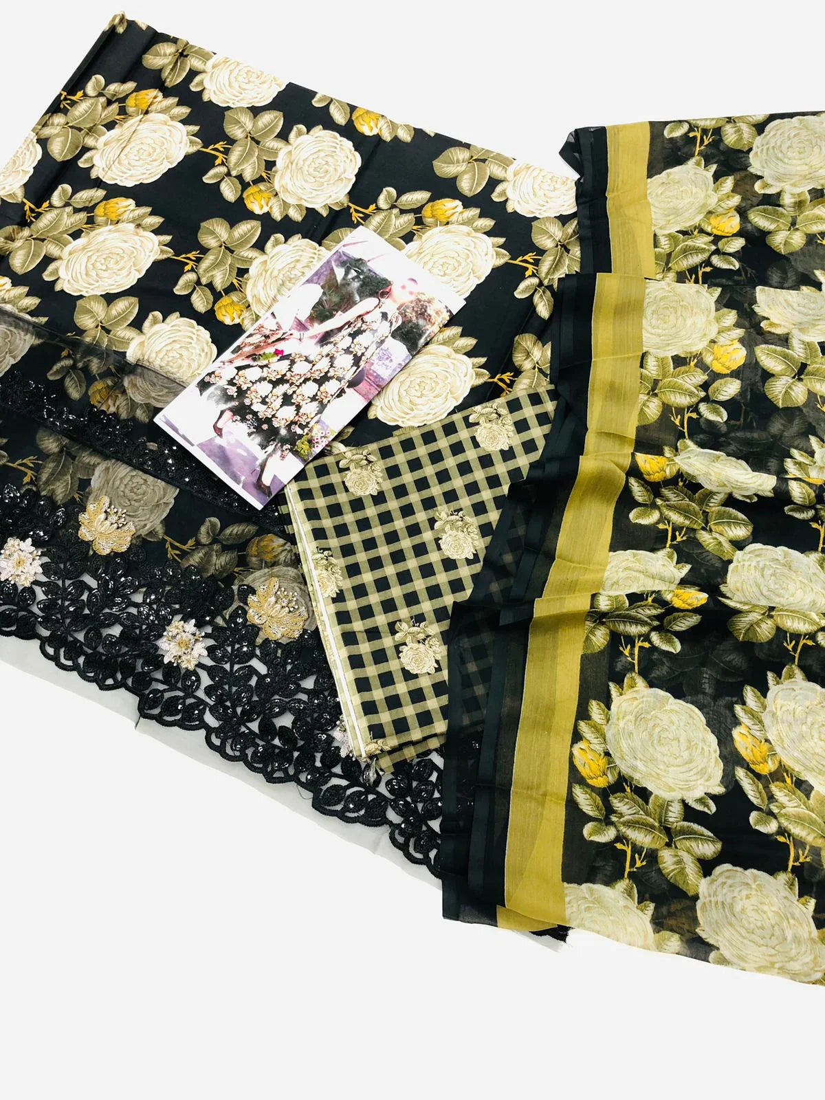 BLACK DIGITAL PRINTED LAWN - SR FABRICS