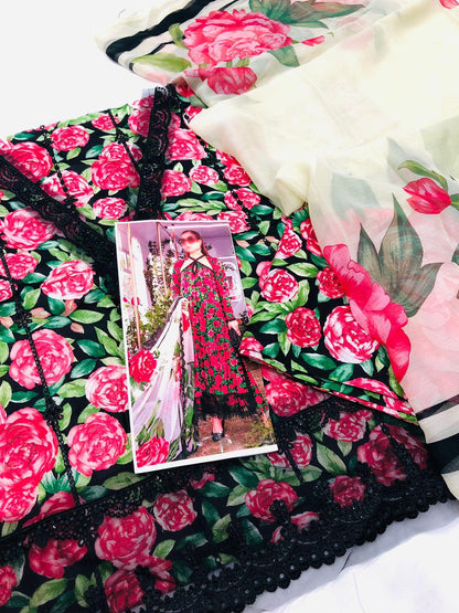 BLACK MULTI DIGITAL PRINTED LAWN - SR FABRICS