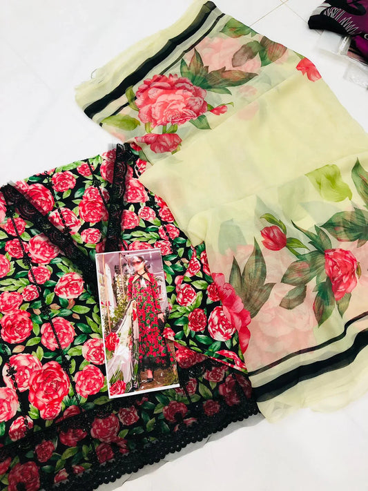 BLACK MULTI DIGITAL PRINTED LAWN - SR FABRICS