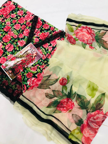 BLACK MULTI DIGITAL PRINTED LAWN - SR FABRICS