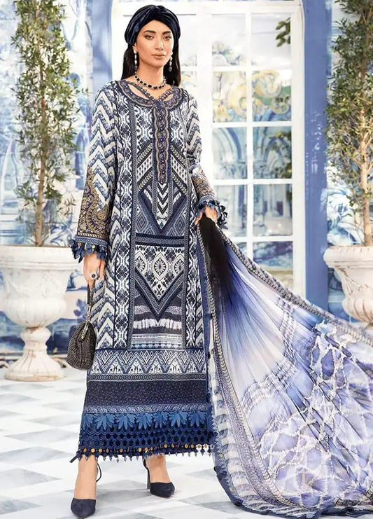 BLUE EMBROIDERED LAWN WITH SHAFOON DUPATTA - SR FABRICS