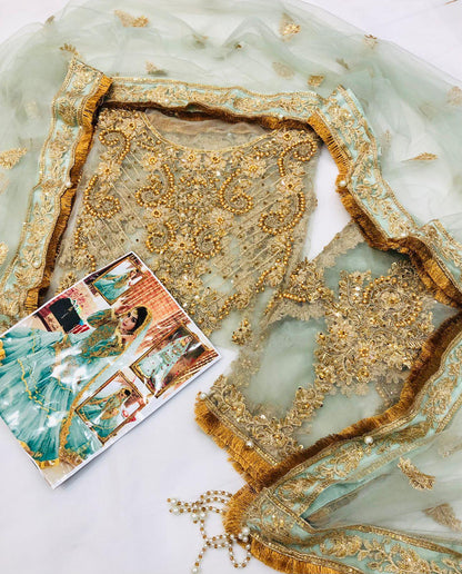 BRIDAL ENGLISH GREEN GARARA - SR FABRICS