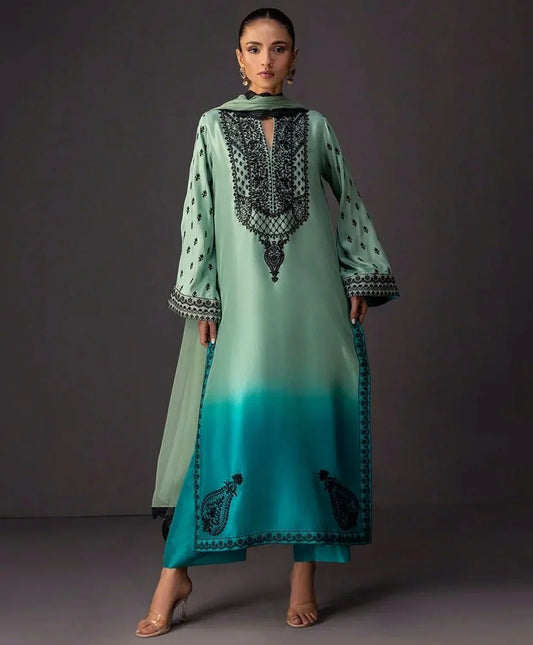 CHINA SILK AQUA DRESS - SR FABRICS