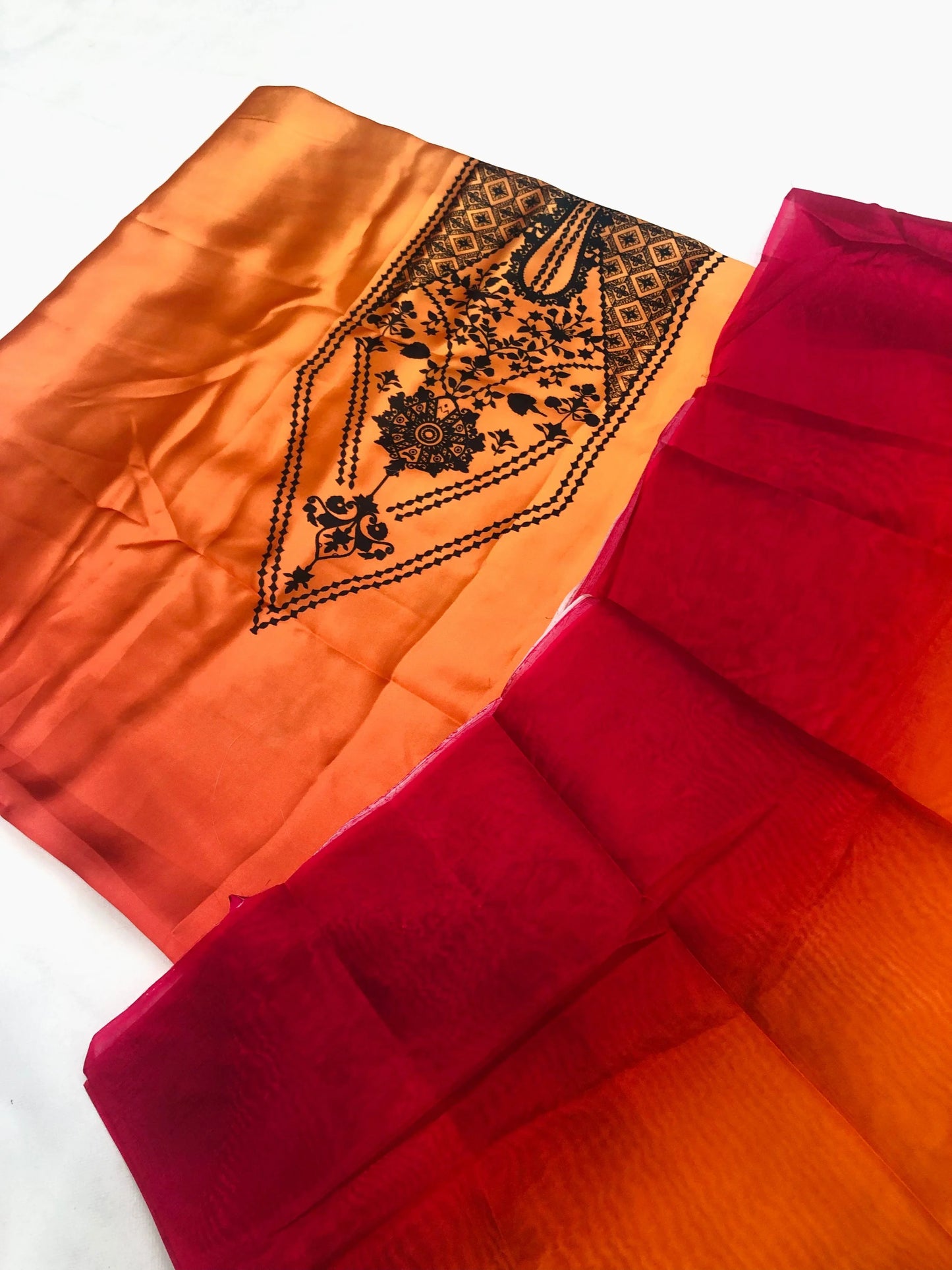 CHINA SILK ORANGE DRESS - SR FABRICS