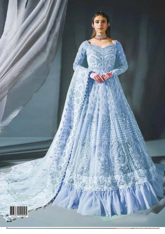 EMAAN ADEEL HEAVY NET MAKSI SKY - SR FABRICS