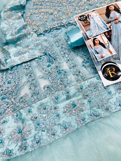 EMAAN ADEEL HEAVY NET MAKSI SKY - SR FABRICS