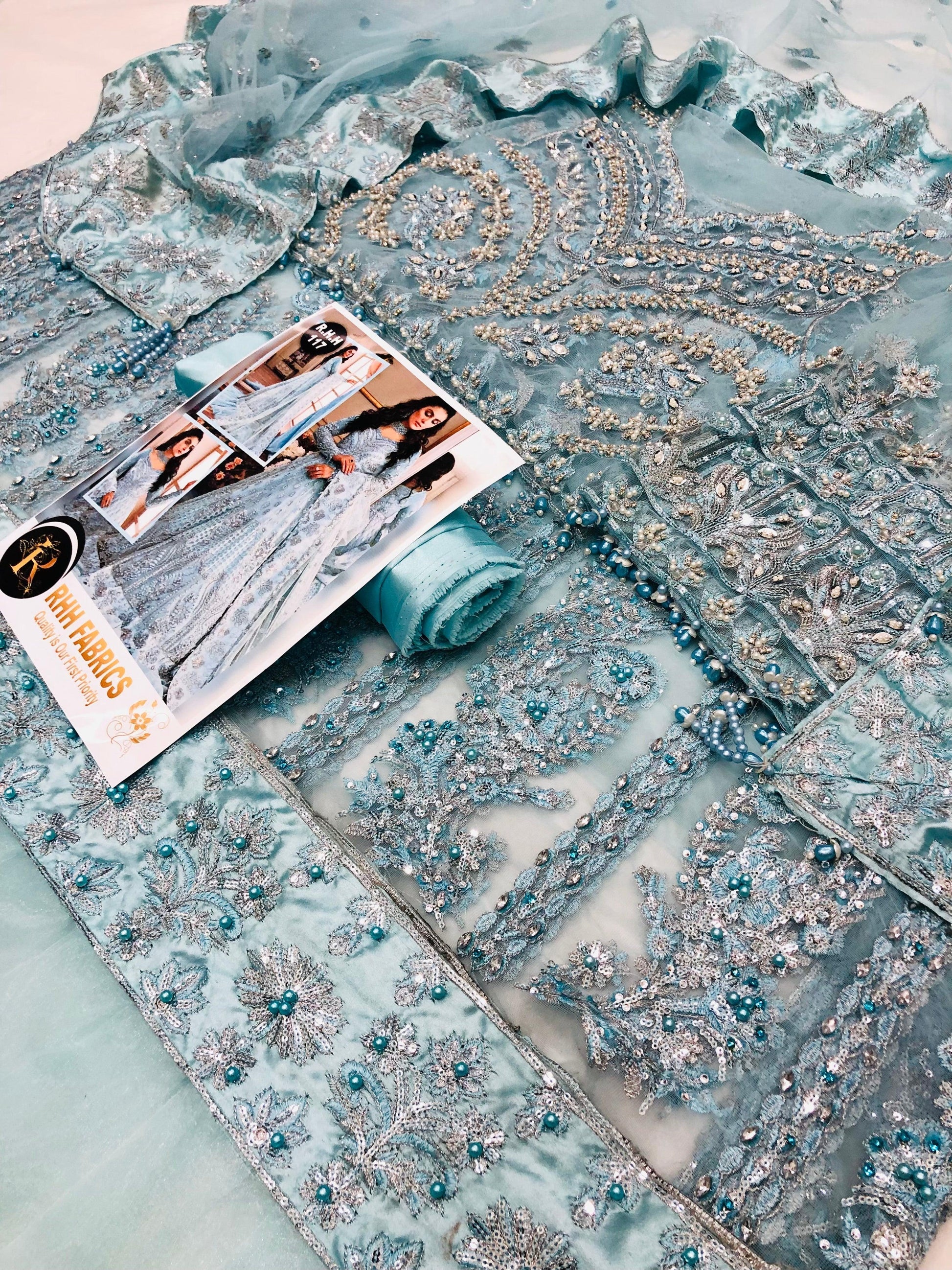 EMAAN ADEEL HEAVY NET MAKSI SKY - SR FABRICS