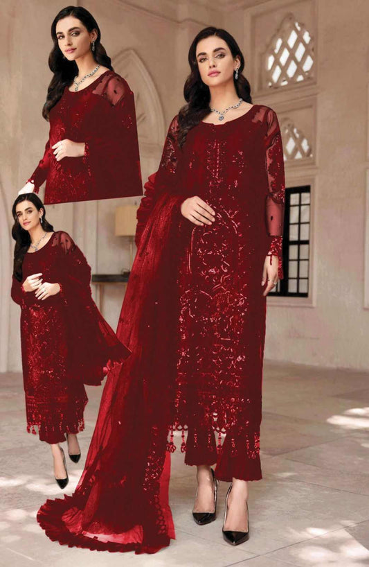 EMAAN MAHROON CHIFFON - SR FABRICS