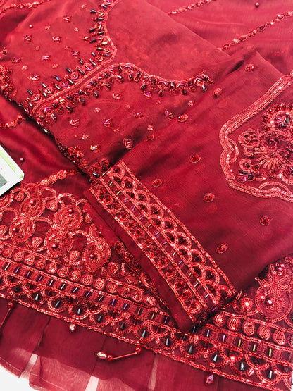 EMAAN MAHROON CHIFFON - SR FABRICS