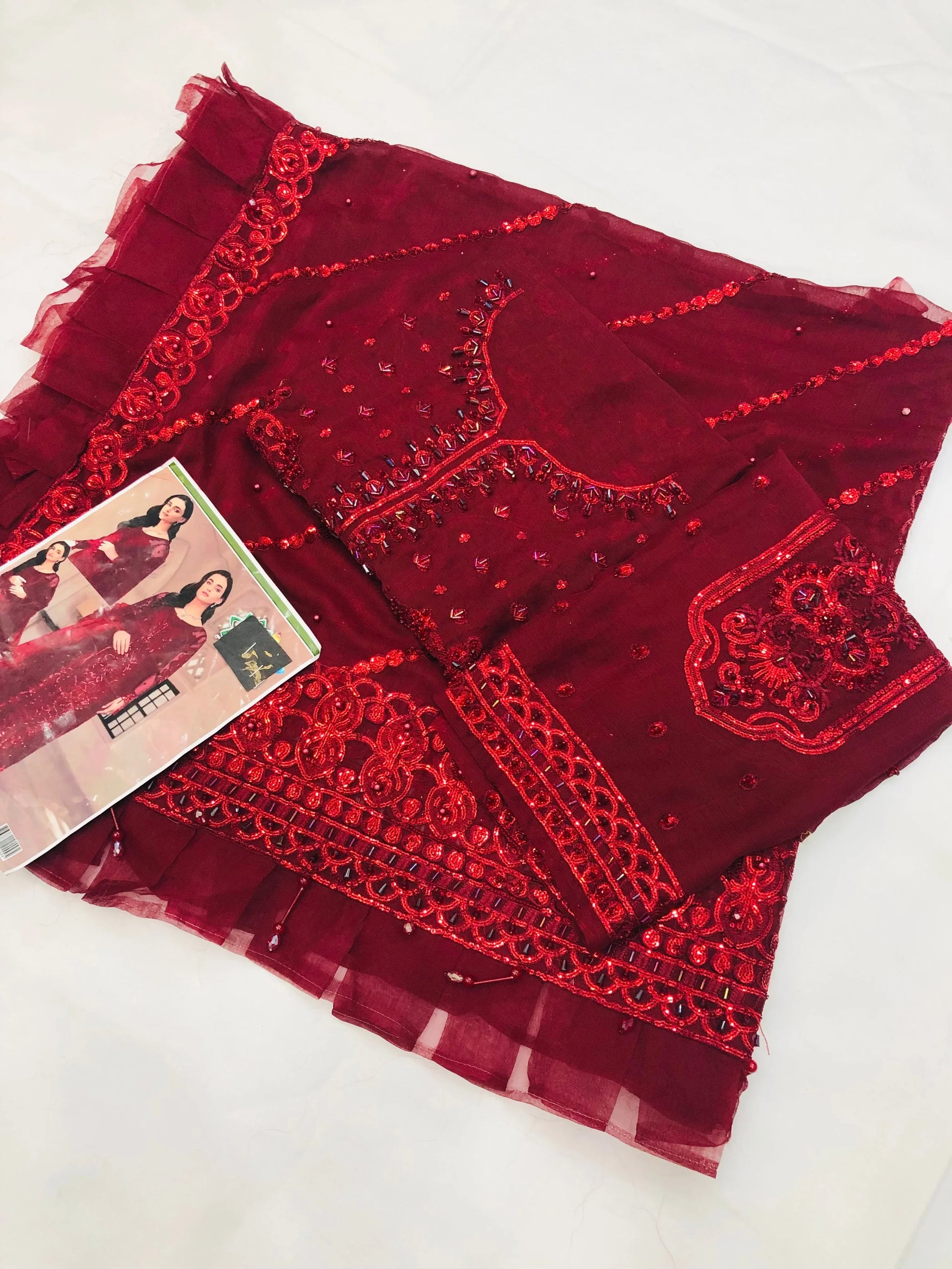 EMAAN MAHROON CHIFFON - SR FABRICS