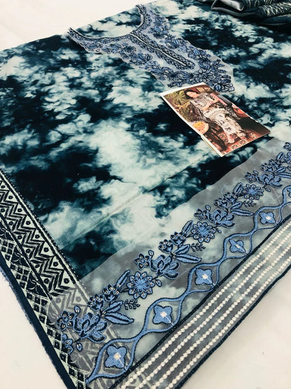 HANIYA SHADED BLUE LAWN - SR FABRICS