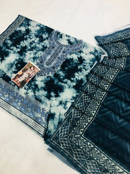 HANIYA SHADED BLUE LAWN - SR FABRICS
