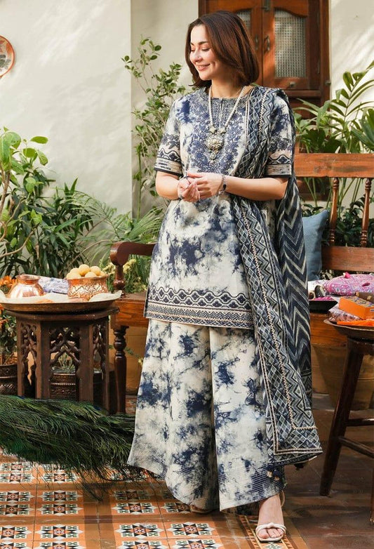 HANIYA SHADED BLUE LAWN - SR FABRICS