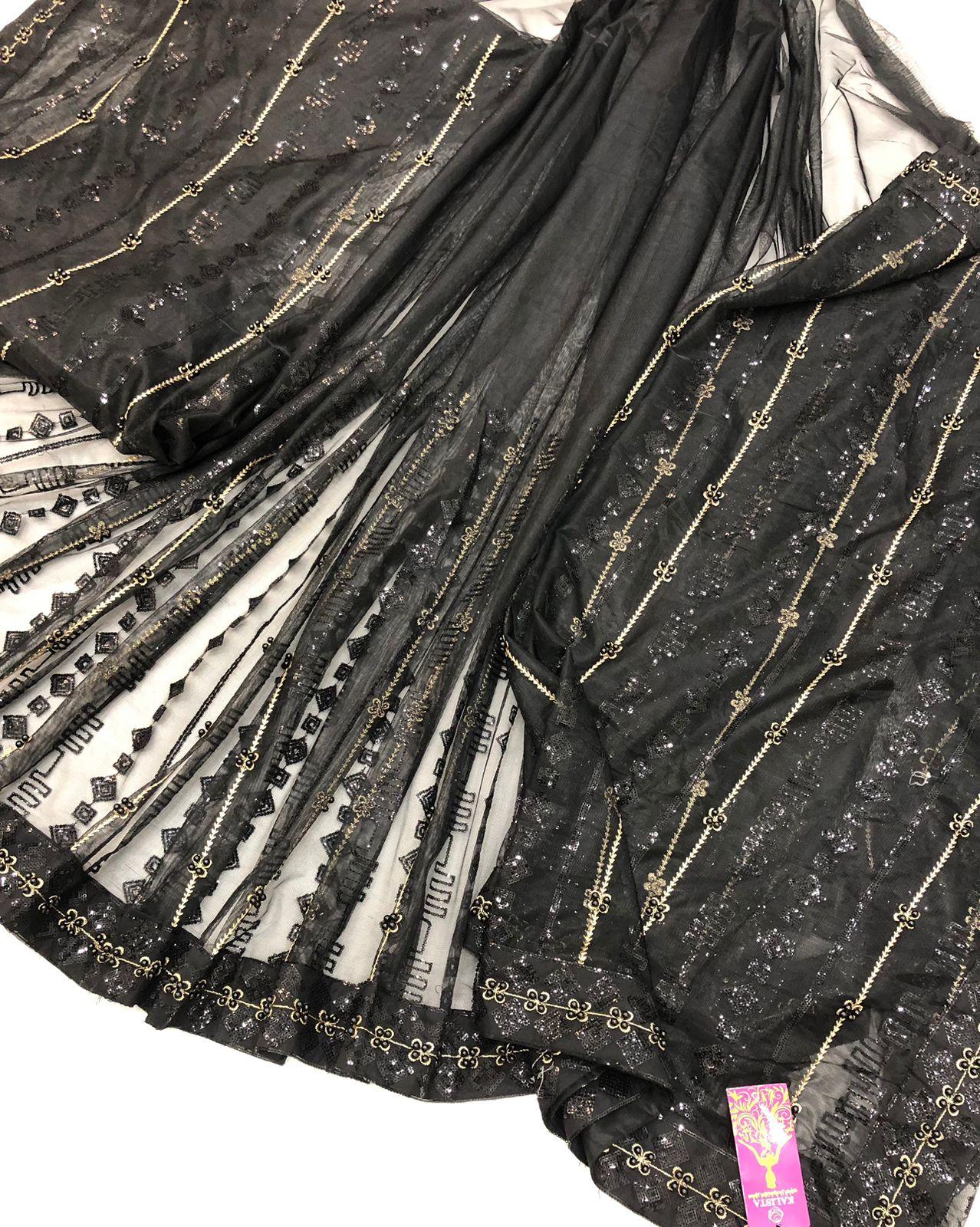 HASEEN BLACK SAREE THREE - SR FABRICS