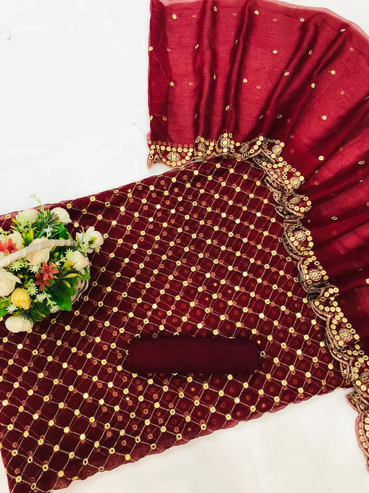 HIBA BUKHARI MAHROON SHAFOON SUIT - SR FABRICS