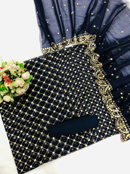 HIBA BUKHARI NAVY BLUE SUIT - SR FABRICS