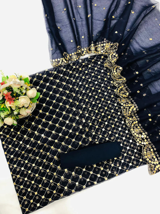 HIBA BUKHARI NAVY BLUE SUIT - SR FABRICS