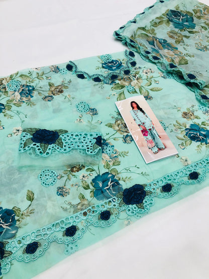 IZNIK AQUA CHICKEN KARI LAWN - SR FABRICS