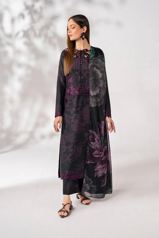 IZNIK BLACK PURPLE LAWN - SR FABRICS