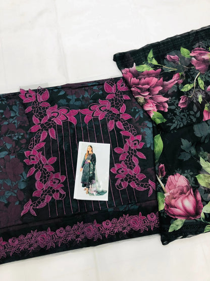 IZNIK BLACK PURPLE LAWN - SR FABRICS