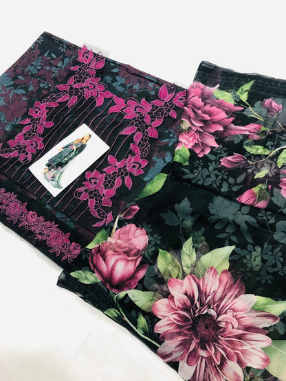 IZNIK BLACK PURPLE LAWN - SR FABRICS