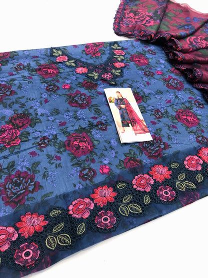 IZNIK BLUE FALSA LAWN - SR FABRICS