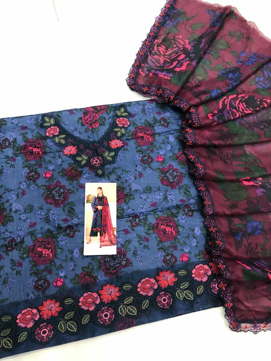 IZNIK BLUE FALSA LAWN - SR FABRICS