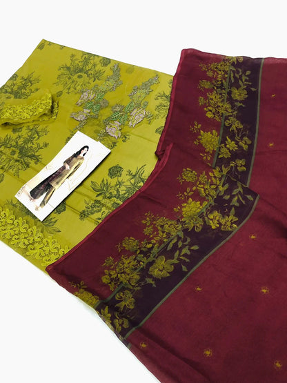 IZNIK DHANI MAHROON DIGITAL LAWN - SR FABRICS