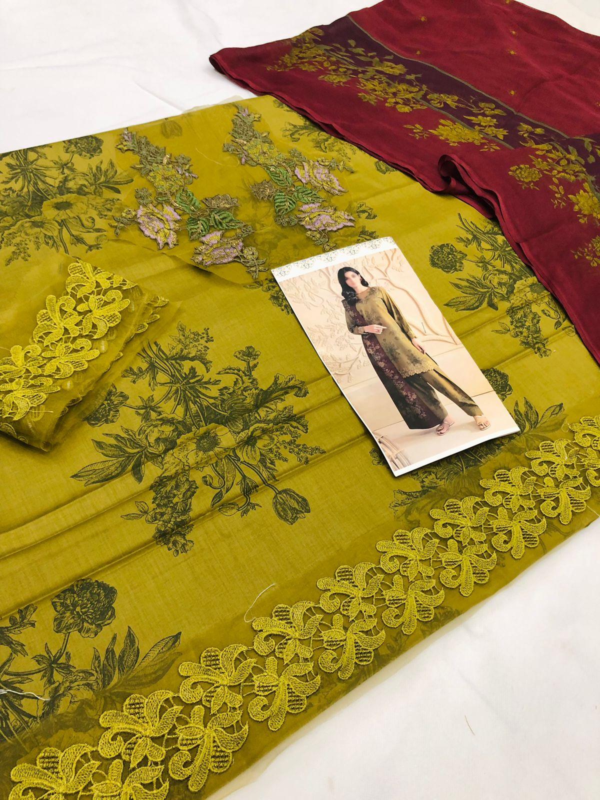 IZNIK DHANI MAHROON DIGITAL LAWN - SR FABRICS