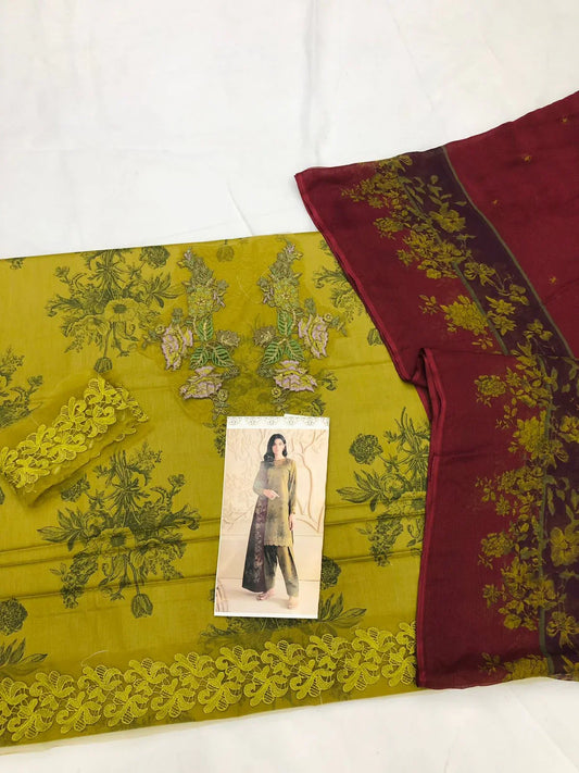 IZNIK DHANI MAHROON DIGITAL LAWN - SR FABRICS