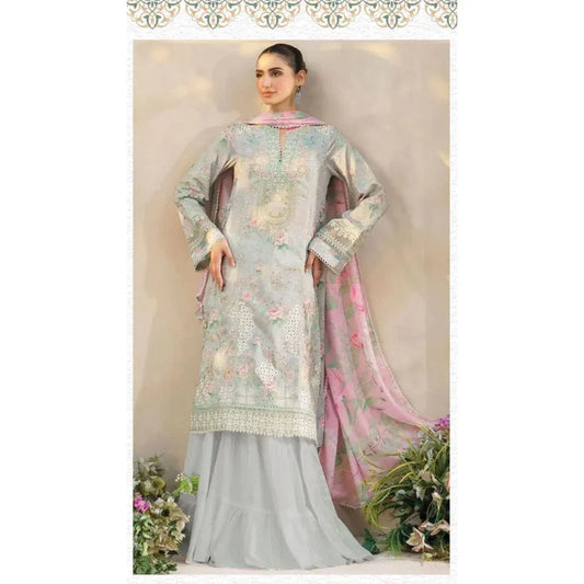 IZNIK GREEN PINK CHICKEN KARI LAWN - SR FABRICS