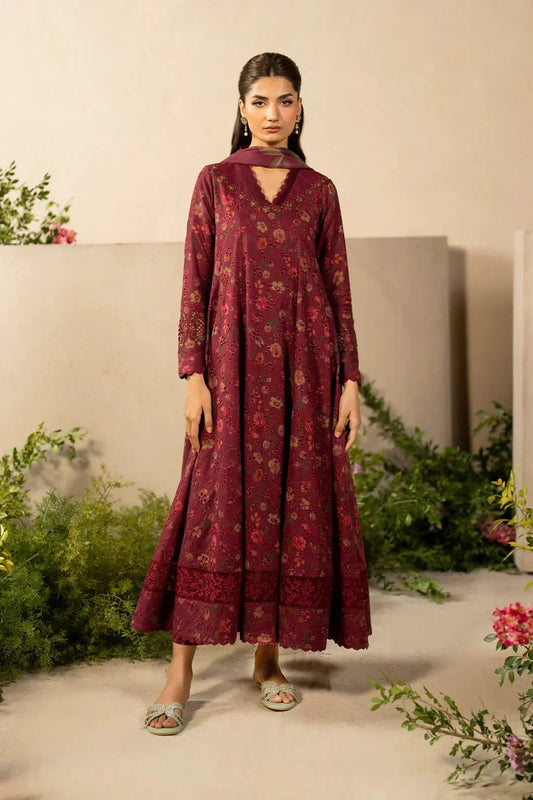 IZNIK J - MAHROON CHICKEN KARI LAWN - SR FABRICS