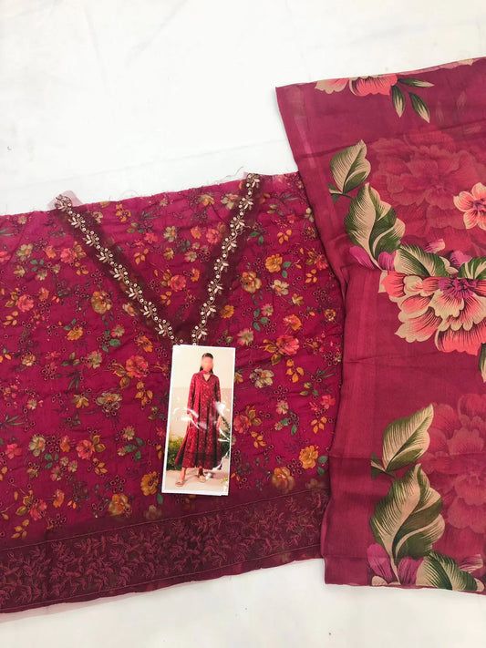 IZNIK J - MAHROON CHICKEN KARI LAWN - SR FABRICS