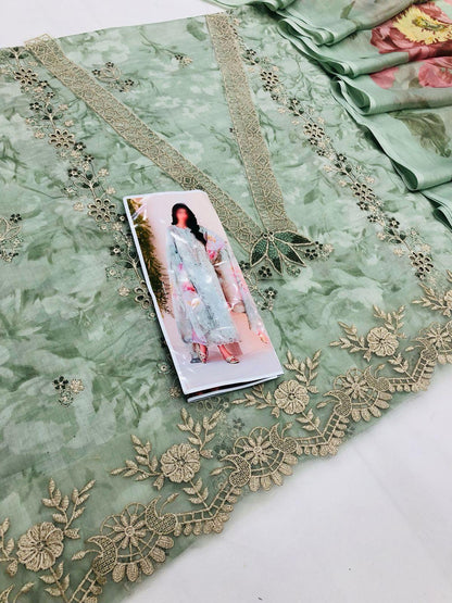 IZNIK PISTACHU CHICKEN KARI LAWN - SR FABRICS