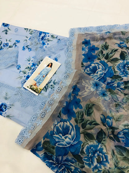 LIGHT BLUE CHICKEN KARI LAWN - SR FABRICS